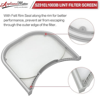 APPLIANCEMATES 5231EL1003B Dryer Lint Filter with Felt Seal Compatible for Lg and Ken-more Dryer Lint Screen Replacement Part # 1266857, AP4440606 Includes Clothes Dryer Lint Vent Trap Cleaner Brush