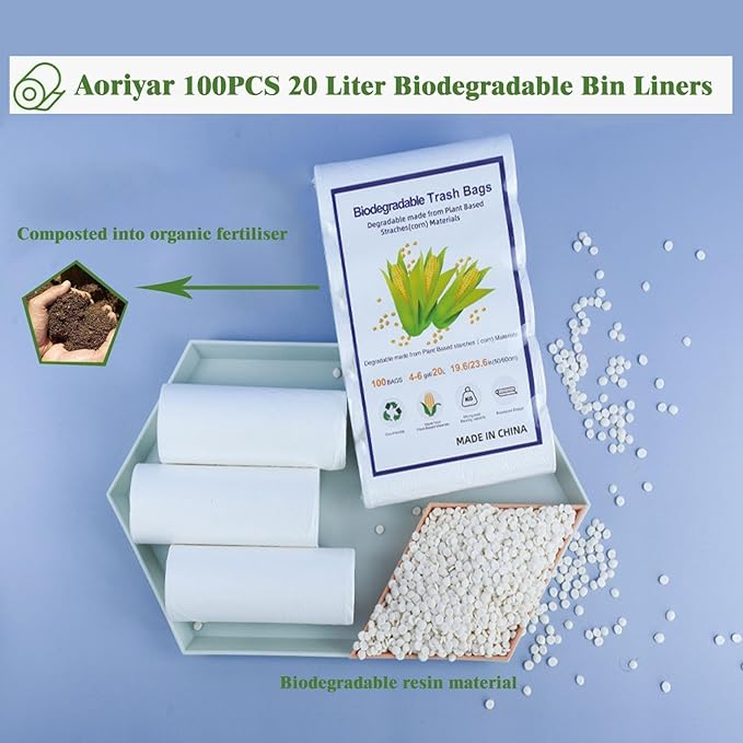 100 Count 4 Gallon Small Biodegradable Trash Bags, 20L Leakage-Free Compost Garbage Bags for Bathroom, Kitchen, Office, Bedroom and Restaurant