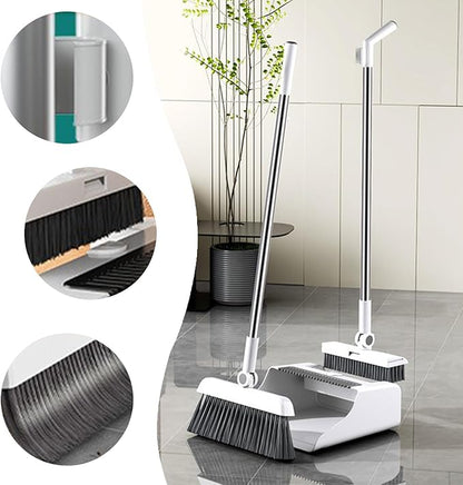 3-in-1 Broom and Dustpan Set - Stainless Steel Handle Floor Cleaning Kit for Home & Office, Space-Saving Storage Design