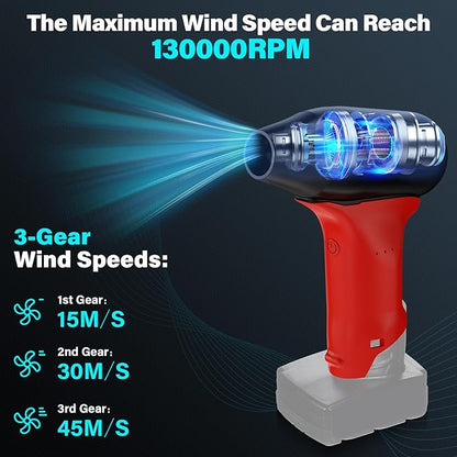 Mini Jet Blower Portable Violent Turbo Fan for Milwaukee 12V M12 Battery, 130000 RPM 3-Speed Wireless High Speed Handheld Fan, for Computer Key Board Cleaning,Hair Drying,Camping,Outdoors,Car