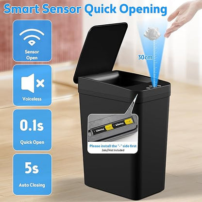 Bathroom Trash Can with Lid, 2 Pack 4 & 2.2 Gallon Automatic Touchless Garbage Can, Small Motion Sensor Smart Trash Can, Slim Waterproof Trash Bin for Bedroom, Bathroom, Office, Living Room (Black)