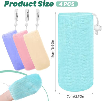 8 Pcs Mesh Soap Bags, Bar Soap Saver Bags, Bubble Foaming Nets Pocket with Drawstring for Facial Cleaning Body Wash (Multicolor)