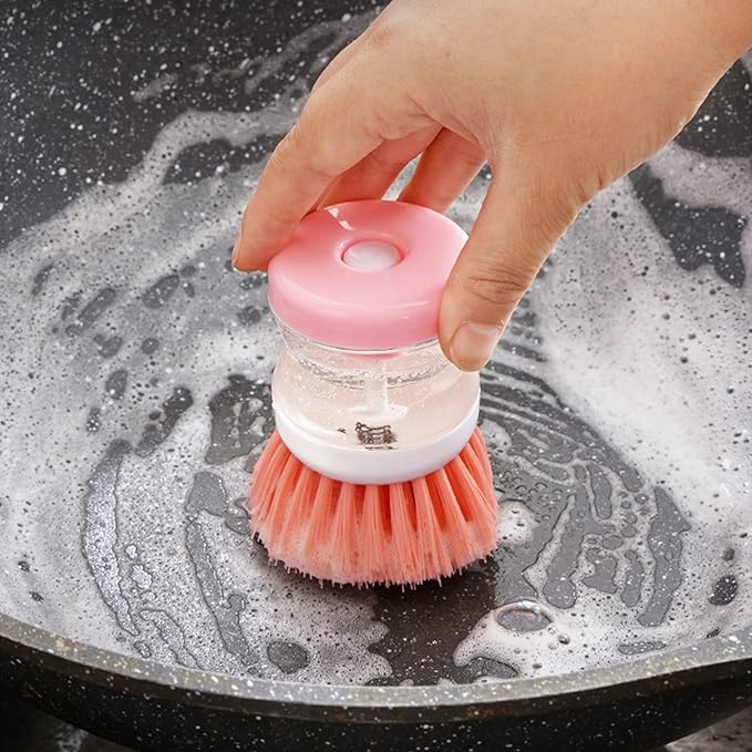 3PCS Soap Dispensing Palm Brush 3pcs Suitable for Dishes Pot Pan Kitchen Sink Scrubbing, Green/Pink/Purple