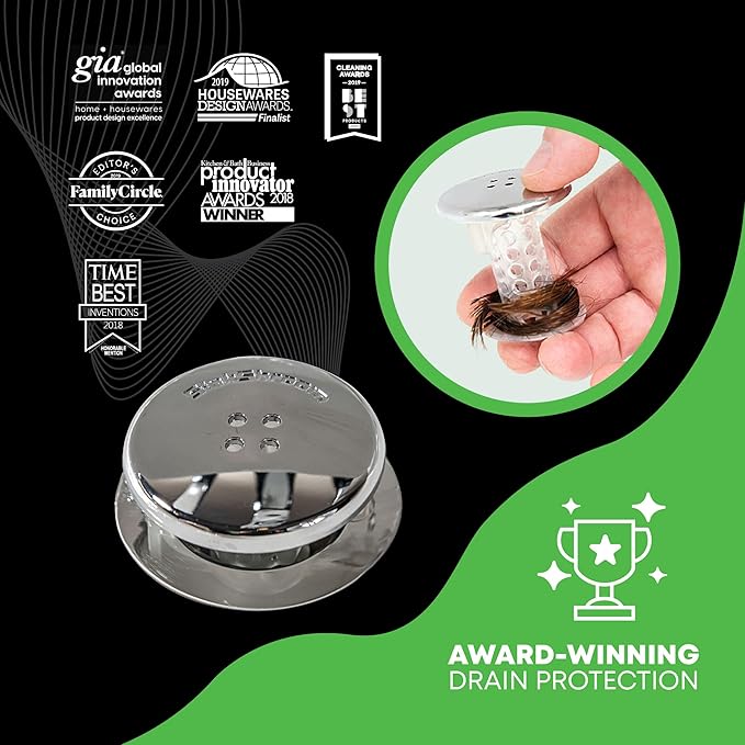 SinkShroom Revolutionary Bathroom Sink Drain Protector Hair Catcher, Strainer, Snare, Silicone , Brushed, Sinkshroom Chrome Edition, 1" -1.4"