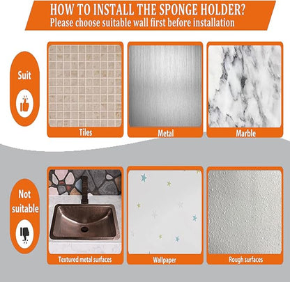 MURLONG Sponge Holder Smiley Face, Sink Organizer with 2 Suction Cups/1 Adhesive Strips, Designed for Sponge, Soap, Dish Brush, Scrubber - Gray