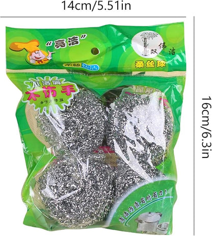 Generic Steel Wire Cleaning Ball - 4PCS Stainless Steel Sponges Scrubbers | Metal Scrubber Scouring Pads Ball | Dishes Washing Scrubber | Steel Scrubber Ball Steel Wire Ball Brush for Kitchen Sink