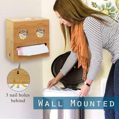 2-in-1 Trash Bag Dispenser & Grocery Bag Holder with Hanger for Standard Trash Bag Rolls, Trash Bag Storage Holder Organizer for Garbage Bags, Hang Over the Door and Wall Mounted