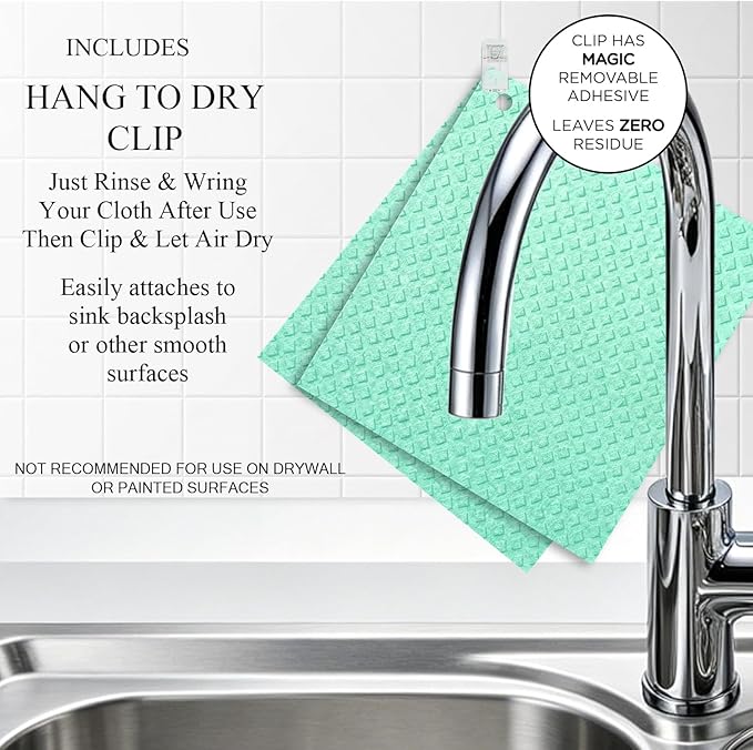 6 Packs Swedish Kitchen Dish Cloths - Reusable Paper Towels for Counters & Dishes - Eco-Friendly Cellulose Sponge Cloth (Green)