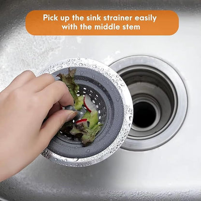Kitchen Sink Strainer 2 Pack, Stainless Steel Rim with Silicone Basket, Anti-Clog Sink Drain Catcher, Food Strainer for Kitchen Sink, Fits Standard Drains, Black