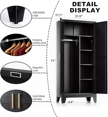 71" H Metal Garage Storage Cabinets,Broom Closet Storage Cabinet,Utility Cabinet,Black Storage Cabinets