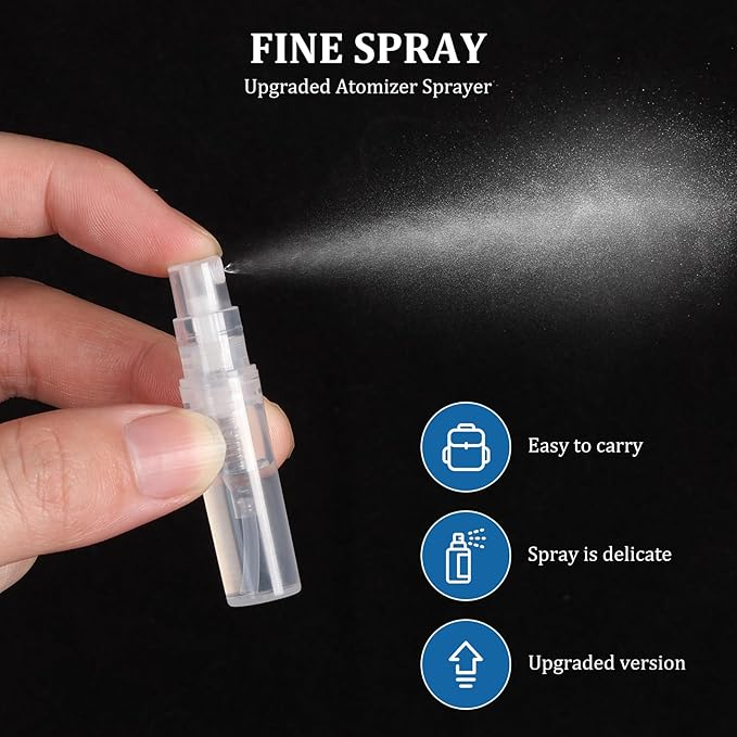 Chiallco Mini Perfume Sample Bottles, 2 ml Plastic Small Spray Bottle 10 Pack, Fine Mist, Portable Perfume Travel Refillable Bottle, Upgraded atomizer sprayer, Clear
