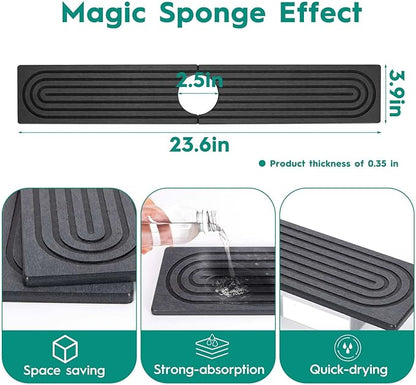 24 Inch Stone Faucet Mat for Kitchen Sink,Kitchen Sink Splash Guard-Water Absorbing Stone Tray for Sink,Super Absorbent, Diatomite Protector with Drainage for Kitchen Bathroom Counter(Dark Grey）