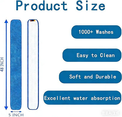 4Pcs Large 48 Inch Commercial Microfiber Mop Pad – Heavy Duty Flat Wet/Dry Replacement for 48″ Mop Frame – Washable & Reusable Industrial Warehouse Gym Floor
