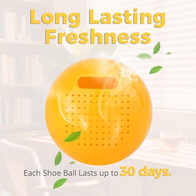 Knixmax Shoe Deodorizer Balls Strong, Odor Eliminator for Sneaker Gym Bag Closet Locker, Work Boot Drawer Freshener, Unpleasant Smell Remover Ball for Men Women Teens, 6 Packs Vanilla Mint Lemon
