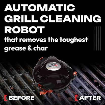 Grillbot Automatic Grill Cleaning Robot with Nylon Brushes, Electric BBQ Cleaner Brush with Motorized Power, Cordless Rechargeable Grill Scrubber for Outdoor Grills (Red and Case)
