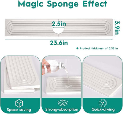 24 Inch Stone Faucet Mat for Kitchen Sink,Kitchen Sink Splash Guard-Water Absorbing Stone Tray for Sink,Super Absorbent, Diatomite Protector with Drainage for Kitchen Bathroom Counter(White）