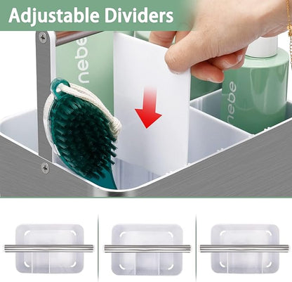 BYUNER Plastic Shower Caddy Dorm - Portable Bathroom Caddy Organizer with Handle and Divider for College Dorm & Shared Bathroom, Hard Shower Tote for Toiletry, Brushed Nickel White