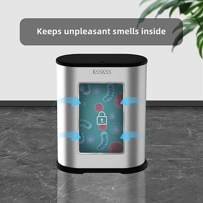 KSSKSS 1.8 Gallons Small Stainless Steel Trash Can with Press Type Lid, Slim Bathroom Garbage Bin, Removable Liner Bucket, Dog Proof Narrow Wastebasket with Pop-Up Lid for Bedroom,Toilet (Silver)
