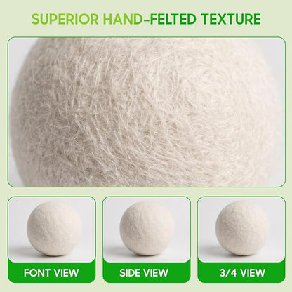 Wool Dryer Balls XL 6-Pack - 100% Organic New Zealand Wool, Reusable Natural Fabric Softener for Laundry, Reduce Drying Time & Static, Eco-Friendly Dryer Balls for Pet Hair Removal