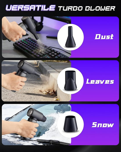 Electric Compressed Air Duster Rechargeale, 300000 RPM Duster Blower with LED Light, 3-Gear Adjustable PC Duster for Keyboard, Metal Air Blower for Car Detailing, Pet Car Drying, House Cleaning