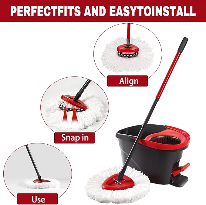 Spin Mop Replacement Heads, Mop Replace Head Easywring 1-Tank System, Mop Head Replacement for Hardwood Floor Cleaning, Machine Washable and Easy to Replace (2 Pack)
