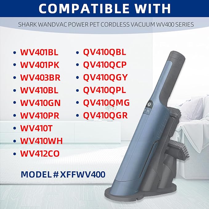 Shark WANDVAC 무선 핸드 진공 WV401 WV410CO WV401BL WV401PK WV403BR WV410PR WV410BL WV410GN WV410TL과 호환되는 교체 진공 필터 - 패브릭 필터 부품 XFFWV400-4 팩과 비교