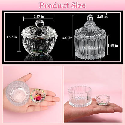 Acrylic Nail Brush Dappen Dish Set, 6PCS Nail Art Pen and 2PCS Crystal Dappen Dish for Acrylic Nails, Manicure Bowl Cup Glass Container for Acrylic Liquid Nail Tool Kit
