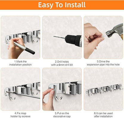 CUXIXA 2 Pack Mop and Broom Holder Wall Mount, Non-slip Broom Hanger, Heavy Duty Mop Broom Organizer for Kitchen Garden Garage Laundry Room Wall Decor Organization and Storage Silver 3R4H