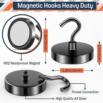 FINDMAG 10 Pack 110LBS Heavy Duty Magnetic Hooks for Hanging, Neodymium Magnet Hooks Strong Black Magnetic Hooks, Magnet with Hooks for Home, Kitchen, Bathroom, Office, School