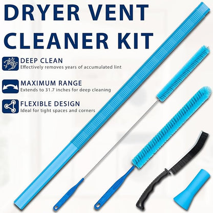 4 Pack Dryer Vent Cleaner Kit,Dryer Lint Vacuum Attachment,Flexible Hose & Brush Set for Dryer Vent Cleaning, Universal Shop Vac Accessories, Lint Trap Cleaner & Home Cleaning Tools