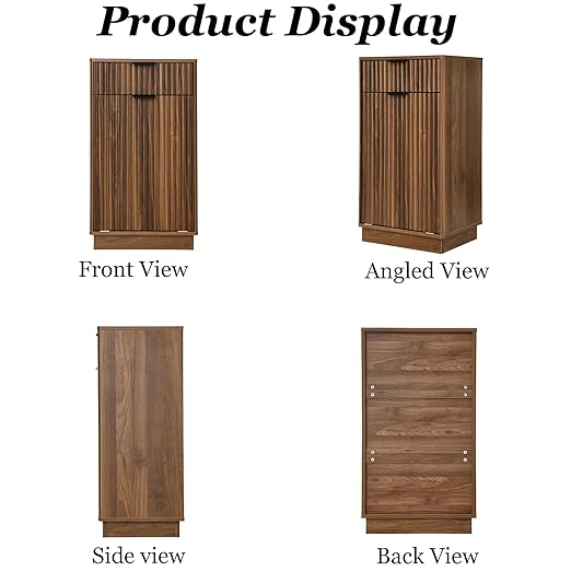 10 Gallon Tilt Out Trash Can Cabinet,Fluted Tilt Out Laundry Hamper Cabinet with Drawer,Wooden Trash can for Kitchen and Living Rooms