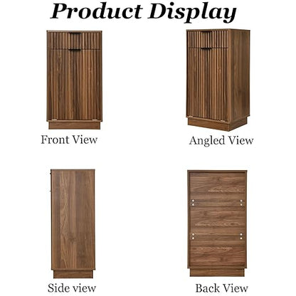 10 Gallon Tilt Out Trash Can Cabinet,Fluted Tilt Out Laundry Hamper Cabinet with Drawer,Wooden Trash can for Kitchen and Living Rooms