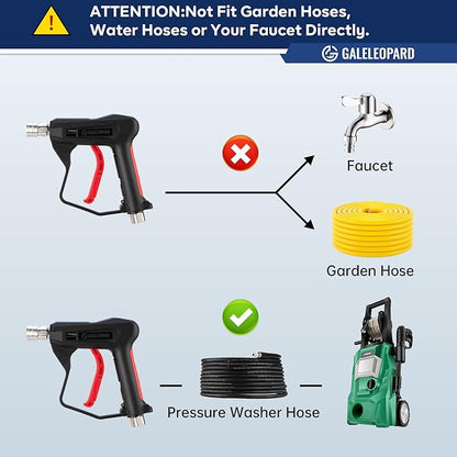 Short Pressure Washer Gun with 1/4" Quick Connector, 4350 PSI High Pressure Washer Gun with 5 Spray Nozzle Tips, 3/8'' Male Plug and M22-14/15mm Fittings, Power Washer Gun Compatible with Foam Cannon