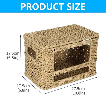 Paper Rope Trash Bag Holder Dispenser – Rustic Kitchen Cabinet Organizer Box with Lid for Garbage Bags, Grocery Bags & Pantry Supplies, Multi-Purpose Storage for Home