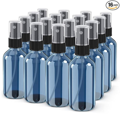 Wedama Spray Bottle, 4 oz Fine Mist Glass Spray Bottles, Little Refillable Liquid Containers for Watering Flowers Cleaning (16 Pack Indigo Blue)