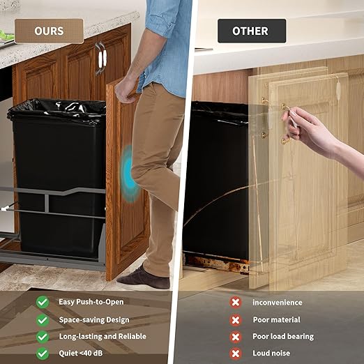 Pull Out Trash Can Under Cabinet with Push to Open Slides, Heavy Duty Cabinet Trash Can Pull Out Kit with Door Mounting Kit for Kitchen, Requires 13" W Cabinet Opening (Waste Bin Not Included)