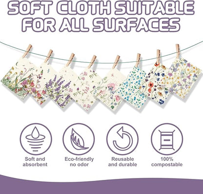 Vesici 8 Pieces Wildflowers Swedish Kitchen Dishcloths - Butterflies and Flowers Towels Set Absorbent Dish Cleaning Cloths Reusable Sponge Quick Drying Dishcloths for Home Kitchen Cleaning
