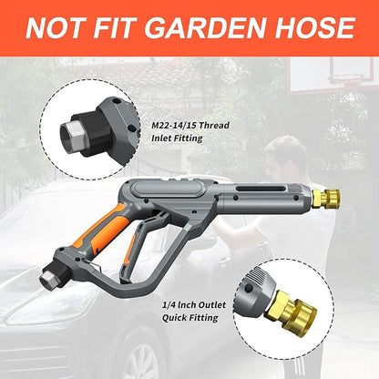 Pressure Washer Gun and Hose 3600 PSI, 50 FT Power Washer Hose, Extension Wand, 3/8" Swivel Quick Connector & M22-14mm Fitting, 30" Extension Wand & 7 Nozzle Tips