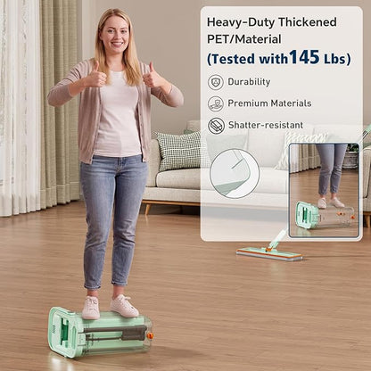 HoMettler 3-Tank Transparent Mop and Bucket Set with Separate Dirty & Clean Water, 65" Flat Mop for Floor Cleaning, 4 Machine Washable Microfiber Pads for Wood Tile - Green