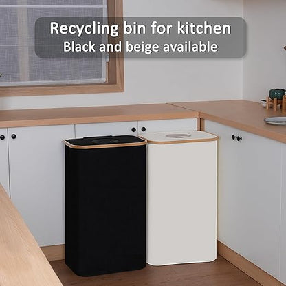 iEGrow 29 Gallons Recycling Bins for Kitchen, Indoor Recycle Bins with Lid, 110L Large Recycle bin with 2 Removeable Reusable Inner Bags, for Bottles Cans Glass Plastice Cartons(Black)
