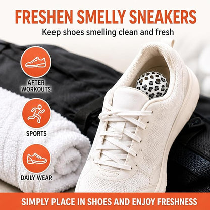 Knixmax Sneaker Deodorizer Shoe Freshener Balls, Odor Eaters for Shoes Boots Mules, Smell Eliminator Ball for Gym Gear Bags and Lockers, Fresh Linen Scent, Pack of 6 Leopard