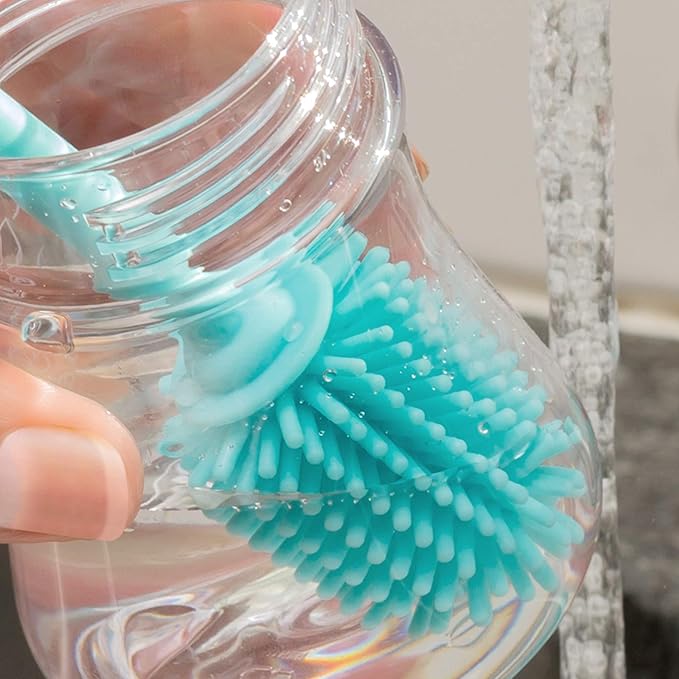 Chicco 9.5” Silicone Bottle Brush with Food-Grade Silicone Bristles | Dishwasher & Sterilizer Safe | Non-Slip, Comfort Grip Handle | Hangs for Drying & Storage | Teal (Pack of 5)