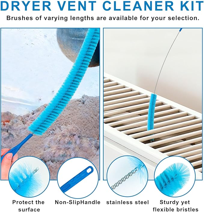 4 Pieces Dryer Vent Cleaner Kit‌ with ‌Lint Brush‌ – Professional ‌Dryer Vent Brush‌, ‌Flexible Cleaning Tools‌ for ‌Lint Trap‌, ‌Appliance Brush‌ & ‌Dryer Filter‌,dryer vacuum hose attachment