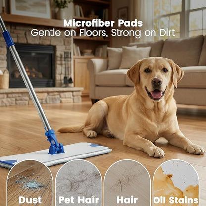 18" Professional Microfiber Mop, Flat Mop with Aluminum Alloy Base&Stainless Steel Handle for Floor Cleaning, Wet Dry Dust Floor Mops for Hardwood, Tile, Laminate