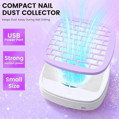 Nail Drill with Dust Collector Kit: 20000RPM Professional Electric Nail File for Acrylic Gel Removal, Manicure Pedicure Polishing, Complete Nail Tool Set in Cosmetic Bag for Home Beginners (Purple)
