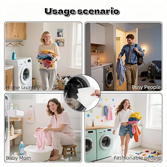 Color Catcher Sheets 24Pack - Prevents Color Bleeding, Stops Dye Transfer for Mixed Laundry, Baby Safe, No Sorting, Deep/Dark Colors, Washer Safe (White)