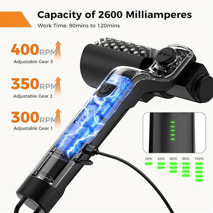 YKYI Electric Grill Brush - Cordless BBQ Brush with 180° Adjustable Head, Rechargeable Grill Brush for Outdoor Grill, IPX7 Waterproof Grill Cleaning Scrubber for Gas, Charcoal Pellet Grills (Black)