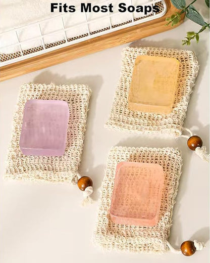 16 Pack Soap Bags for Soap Bars-Natural Sisal Soap Bag,Bar Soap Pouch with Drawstring, Exfoliating Soap Saver Bags mesh soap Bag with Wooden Beads Foaming and Drying Soap Holder for Bath Shower
