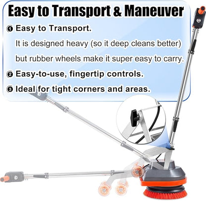 HHQ 15" Floor Buffer Machine, Commercial Floor Scrubber Machine with Brushes and Pads, Heavy Duty Floor Cleaner and Polisher- Deep Clean and Polish Your Floors with Ease