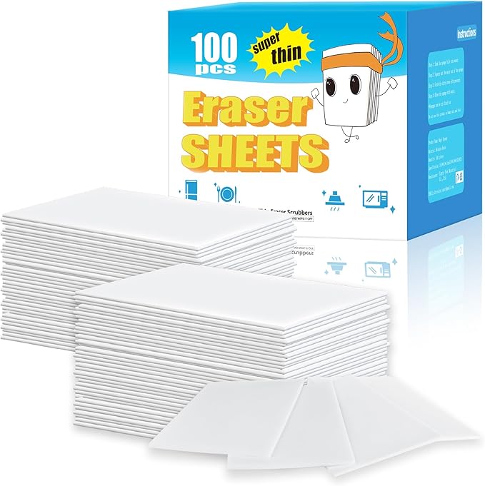 100PCS Eraser Sheets, Magic Cleaning Sponge Reusable, Thin Nano Dish Sponge Cleaner Pads Eraser Wipes for Kitchen Shoe Furniture Bathroom Shower Sink Hard-to-Reach Places